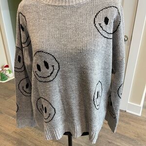 Chic Gray Smiley Turtleneck Sweater